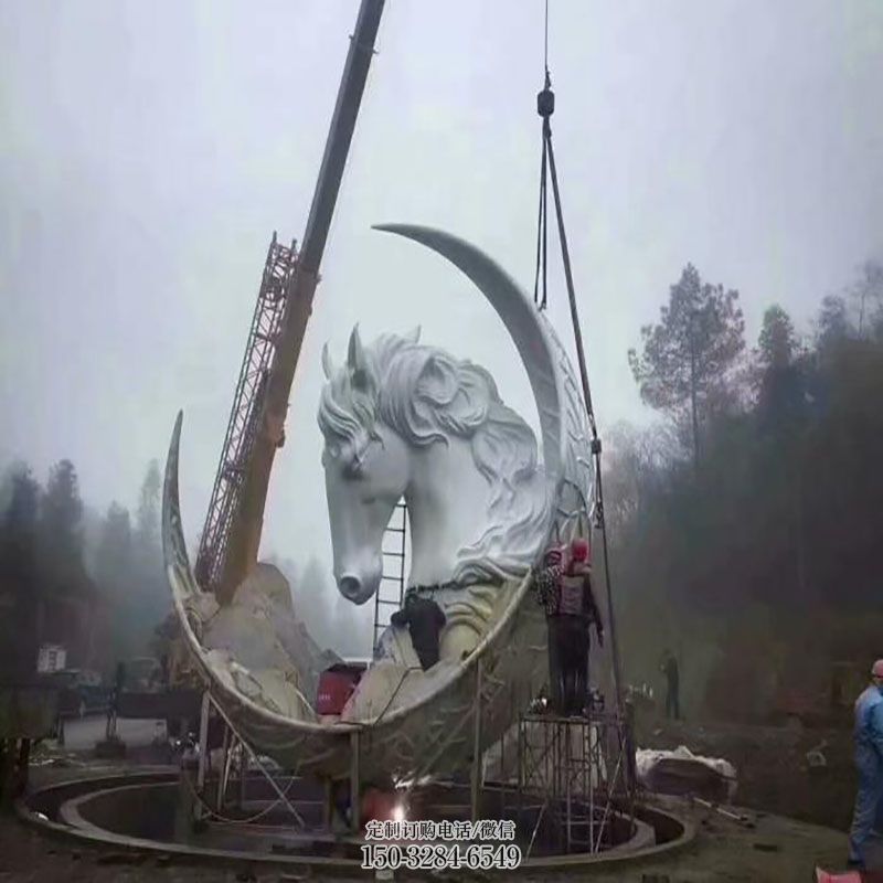 镜面马头雕塑 现代头像雕塑定制 现代不锈钢马头雕塑定制