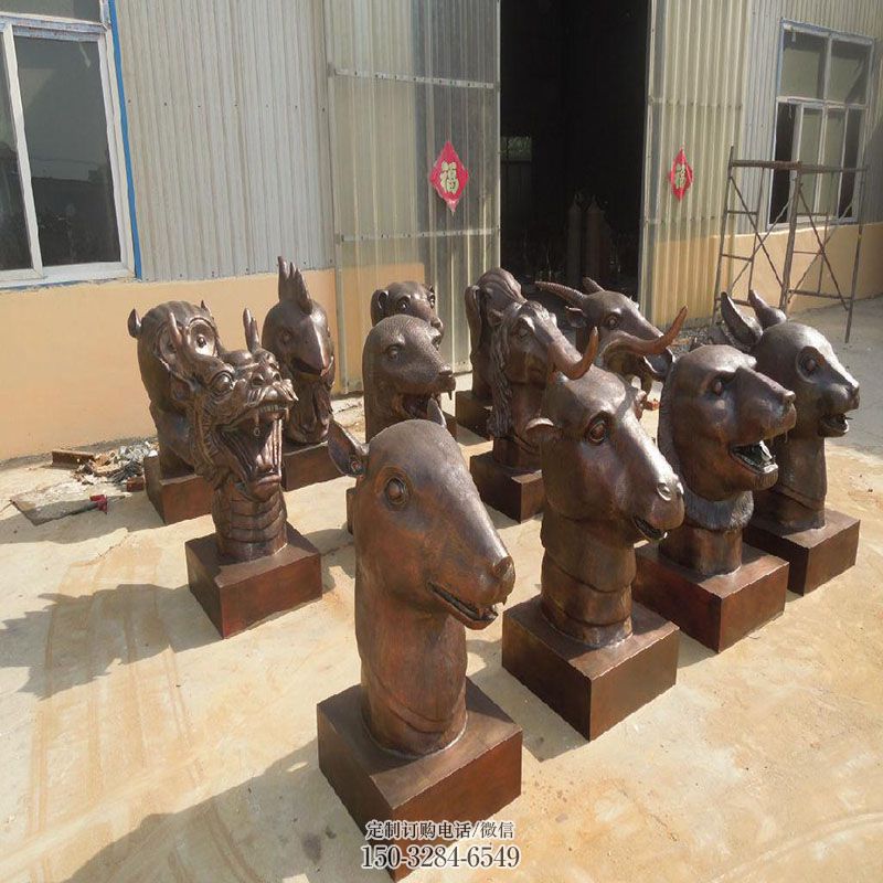 中式兽头雕塑 园林景观生肖雕塑精选 园林生肖兽头雕塑摆件订做